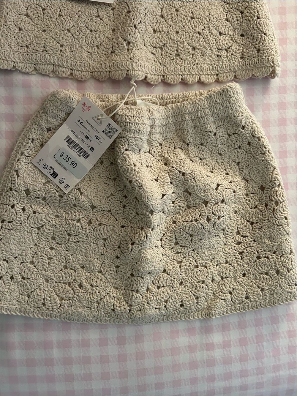 Zara Cream Crochet Floral Kids Matching Set - Picture 3 of 4
